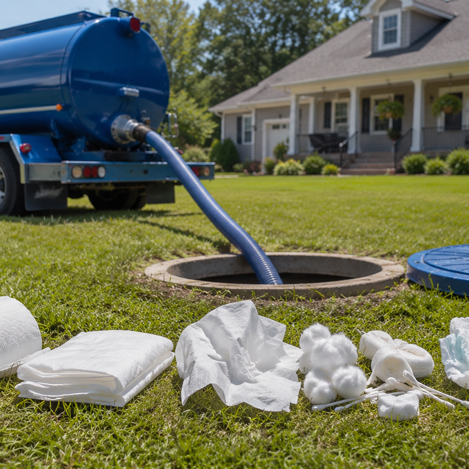 clogged septic drain field with pooled wastewater