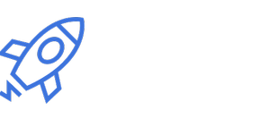 Outline of a rocket ship in blue against a black background.
